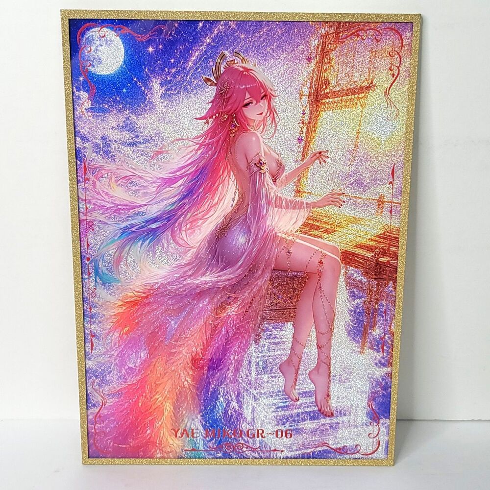 Yae Miko Gold Holo Double Side Waifu Card Anime Girl Wall Art Oversized Board A4
